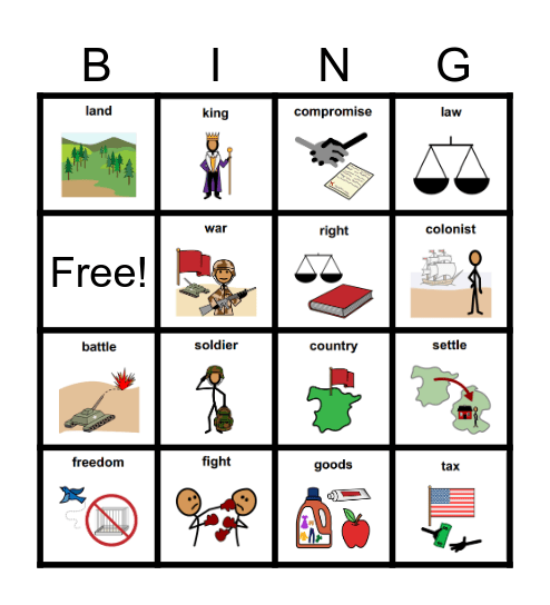 Unit 6: Fighting for Freedom Word List Bingo Card