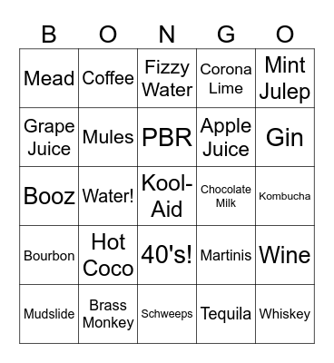 Bevy Bongo Bingo Card