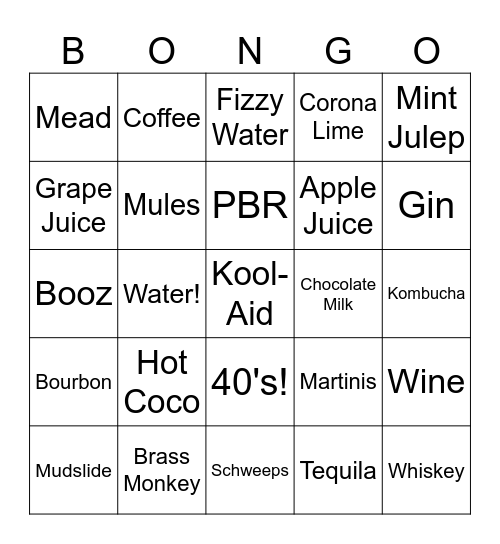 Bevy Bongo Bingo Card