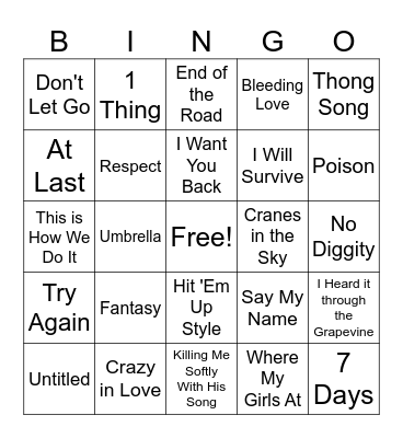 R&B Music Bingo Card