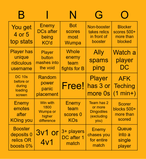 Rumble solo queue bingo Card