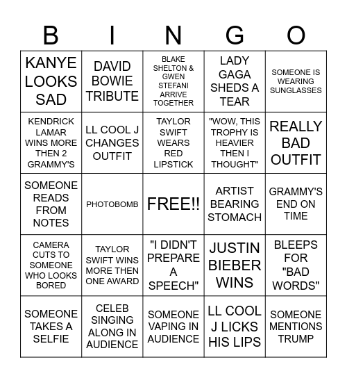 Grammy Bingo Card