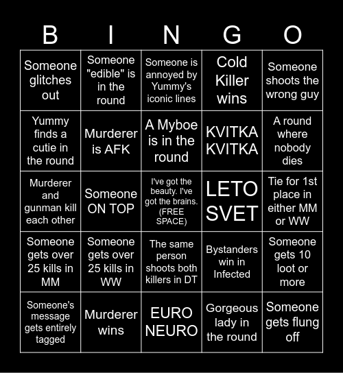 MURDER BINGO Card