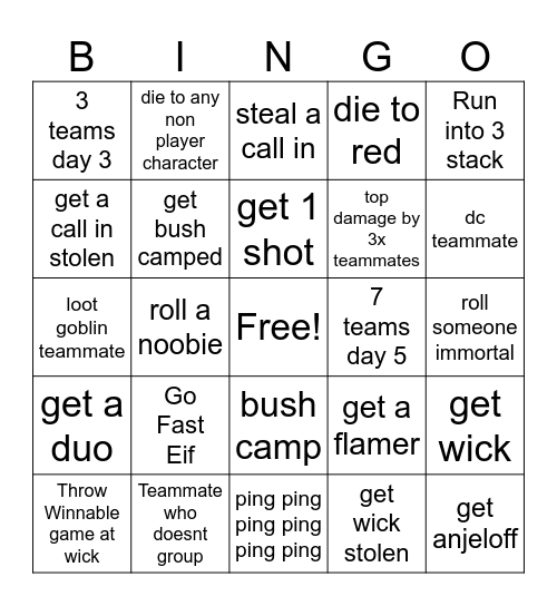 SOLO Q Bingo Card