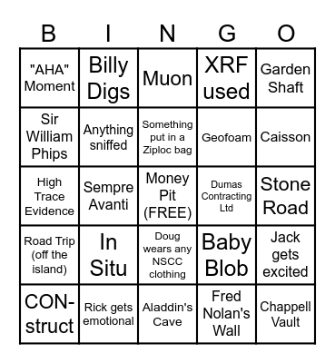 Curse of Oak Island Bingo Card