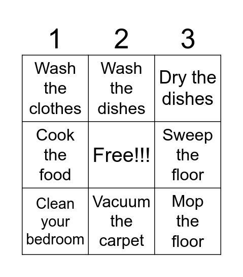 Chores Bingo Card