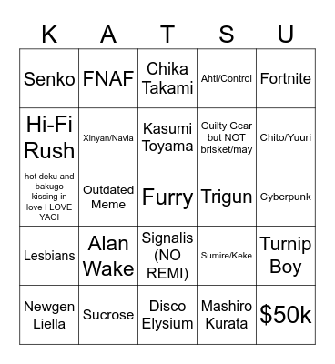 katsucon bingo 2024 Bingo Card