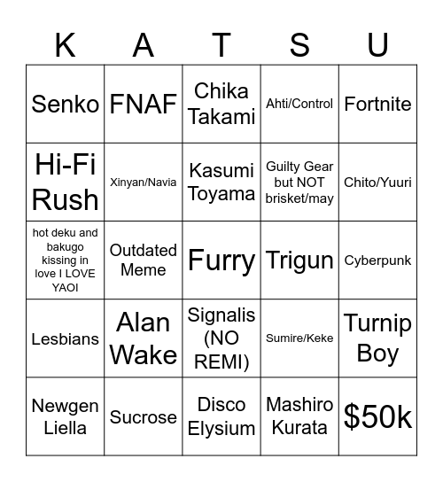 katsucon bingo 2024 Bingo Card