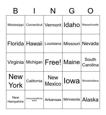 United States Bingo Card