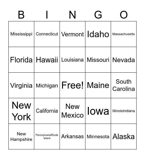 United States Bingo Card