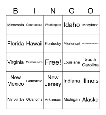 United States Bingo Card