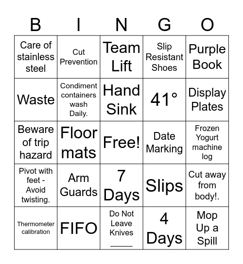 Safety BINGO Round 3 - Chartwells Beloit Bingo Card