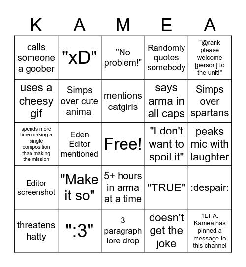 Kamea Bingo Card