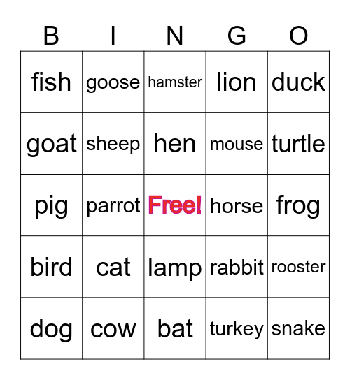 Bingo animals Bingo Card