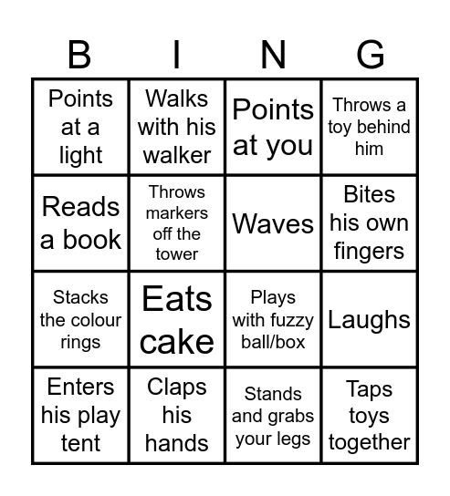 Ezra's 1st Birthday Bingo Card