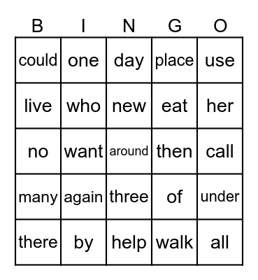 1st Grade High Frequency Words, Unit 2 Bingo Card