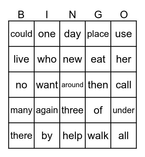 1st Grade High Frequency Words, Unit 2 Bingo Card