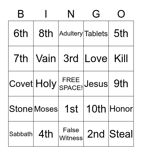 Ten Commandments Bingo Card