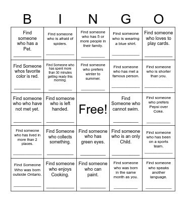 Find Someone Who Bingo Card