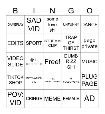 TIKTOK BINGO Card