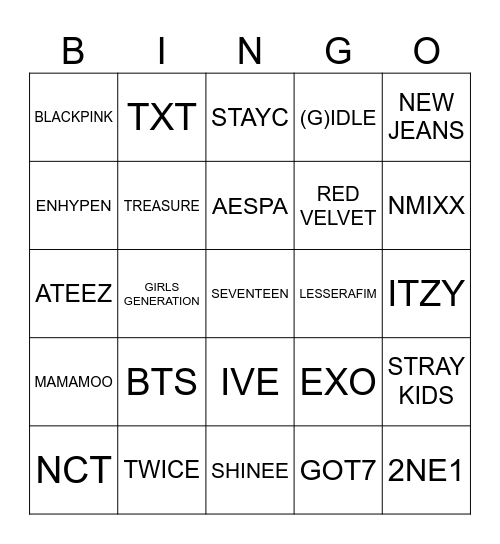 K-pop Bingo! Bingo Card