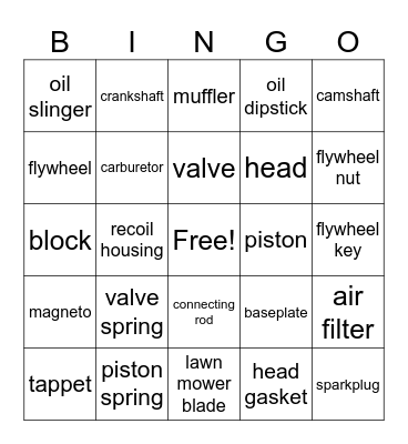 Engine Part Bingo Card