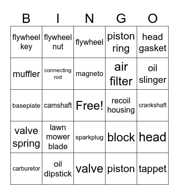 Engine Part Bingo Card