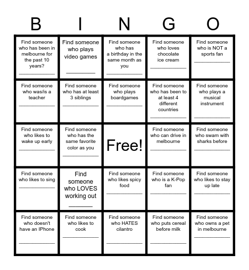 Untitled Bingo Card