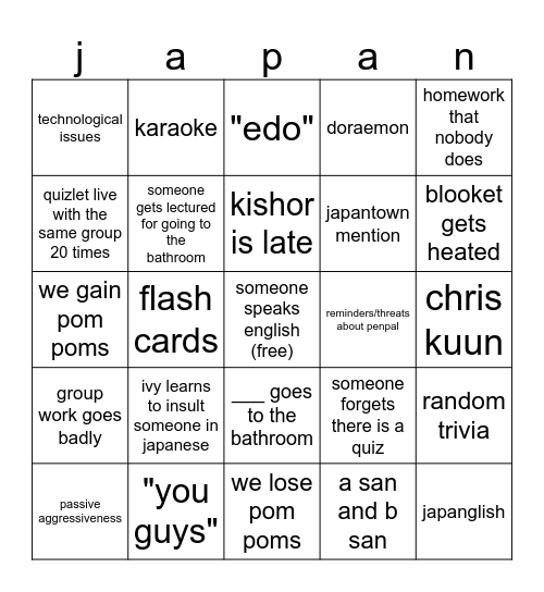 jp 3 bingo Card