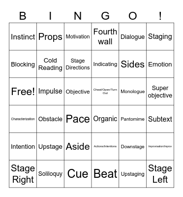 Advanced Acting Bingo Card