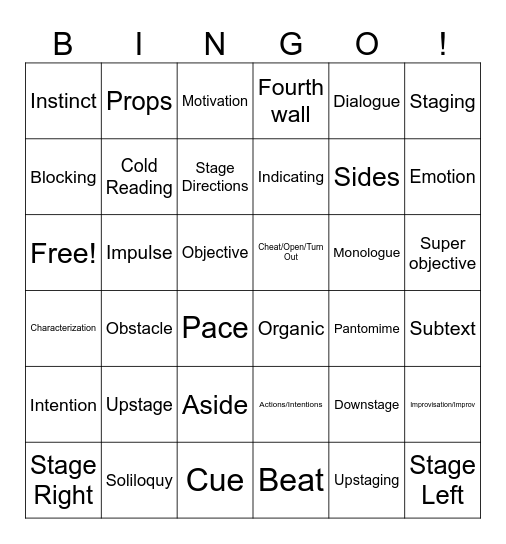 Advanced Acting Bingo Card