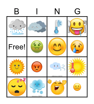 Feelings/Weather Bingo Card