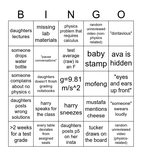 AP PHYSICS II BINGO Card