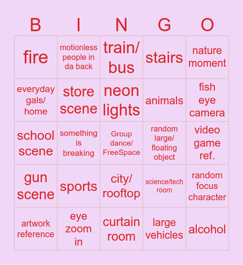 Kpop MV Bingo Card
