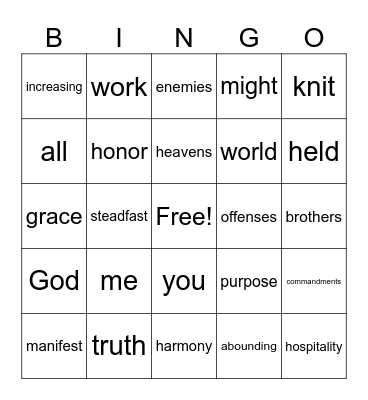 Bible Words Bingo Card