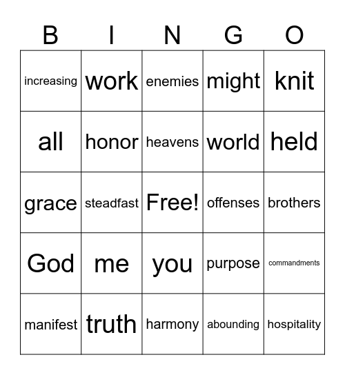 Bible Words Bingo Card