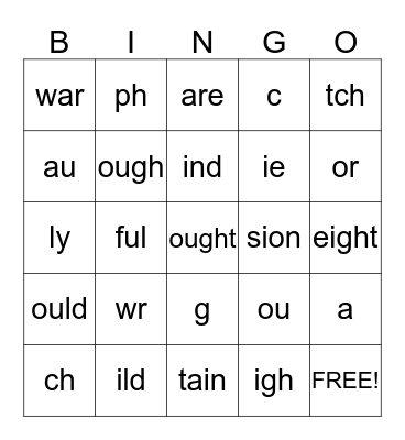 Phonics Review Test 14 Bingo Card