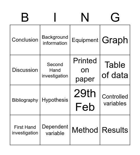 Scientific Reports Bingo Card