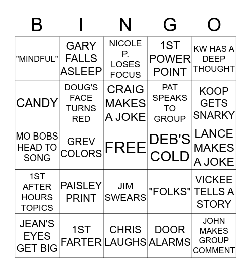 STAFF MEETING BINGO Card