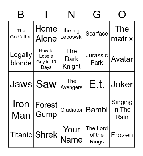 Famous Films Bingo Card