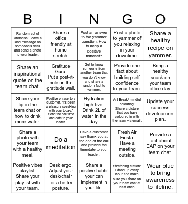 Well-Being Month Bingo Card