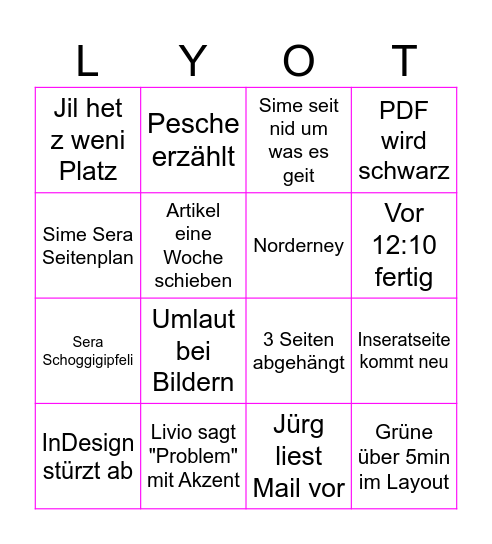 Layout Bingo Card