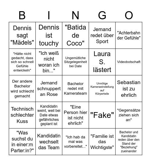 Die Bachelors Bingo Card