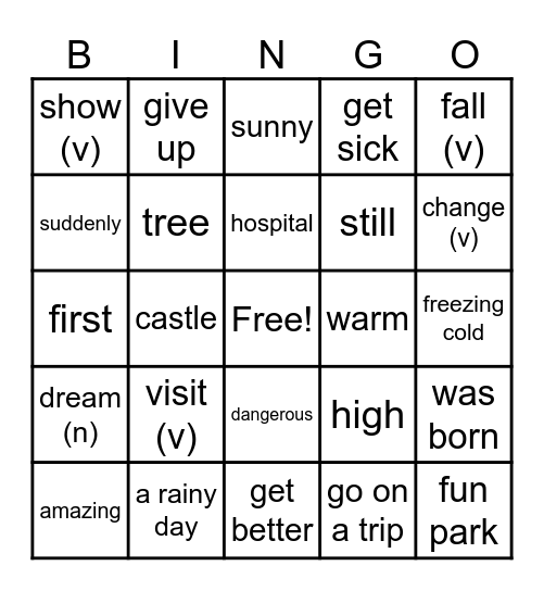 Sky High Words Bingo Card