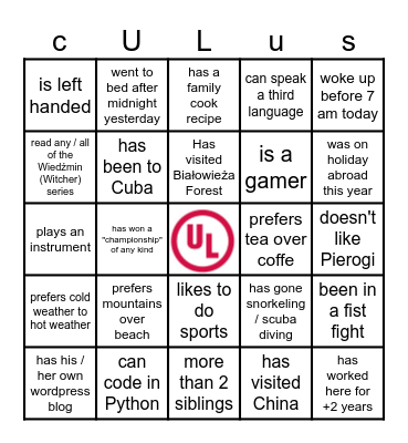 Get to know your coworker Bingo Card