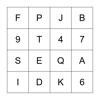 Letters and Numbers Bingo Card