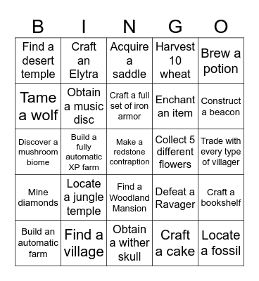 AI Minecraft Bingo Card
