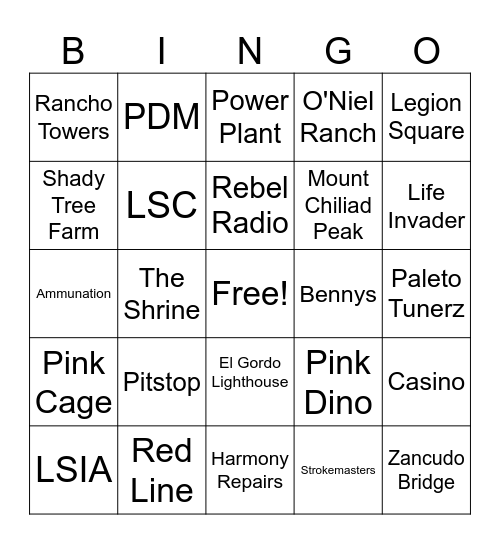 Race Bingo Card