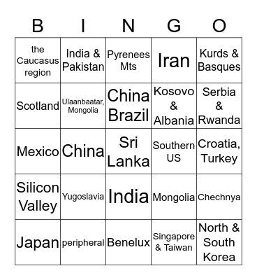 Examples of Bingo Card