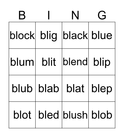 "bl" Bingo  Bingo Card